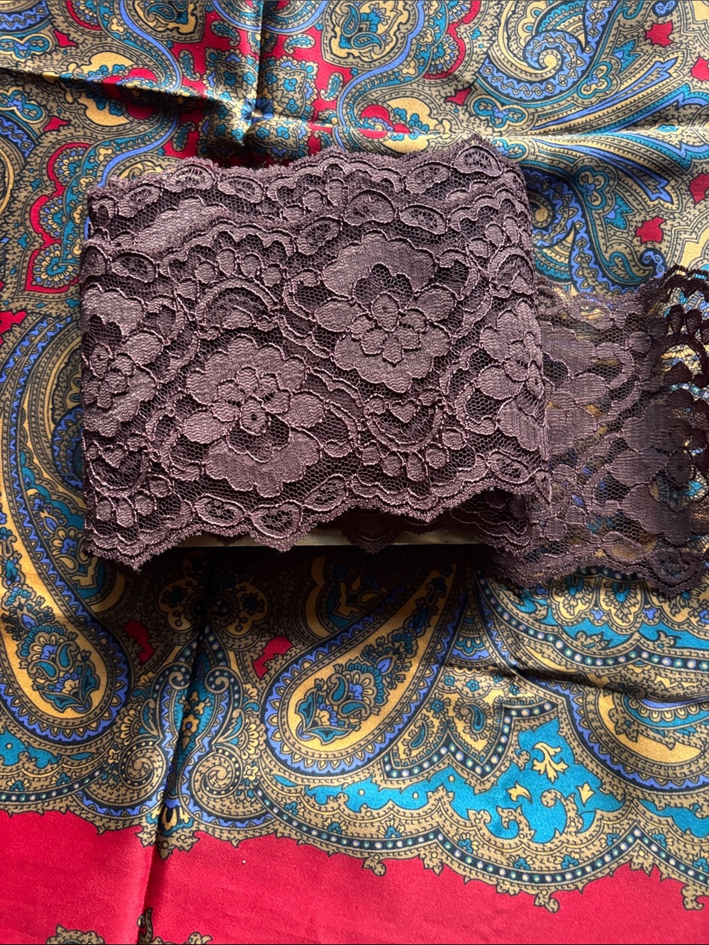 Vintage Brown Floral Lace Trim 6+ Yards Wide Scalloped Sewing Fabric